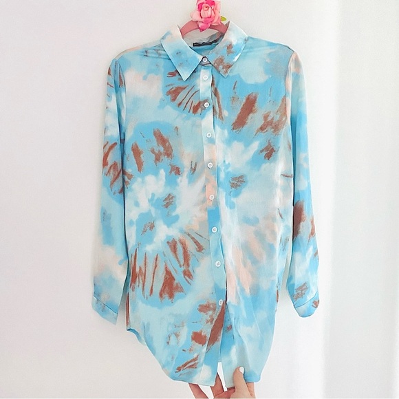 💕Pretty Blue Long Sleeves Button-Down Blouse SZ 4 - Picture 5 of 11